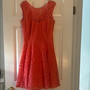 Betsy & Adam Vibrant Orange Lace Dress